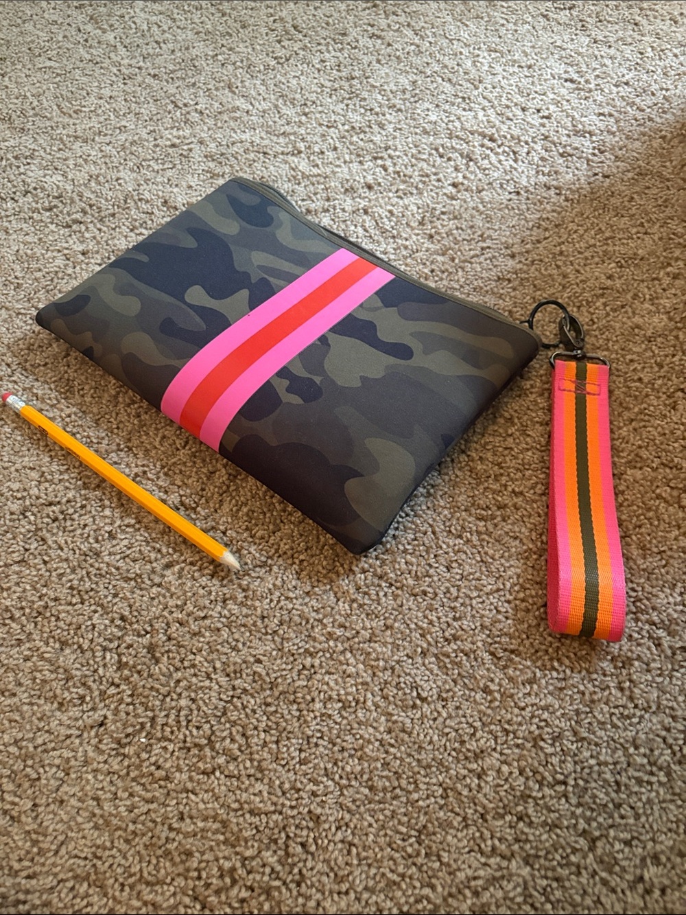 Haute Shore Camo Wristlet Pouch with Pink & Red Contrasting Stripe - Picture 6 of 8